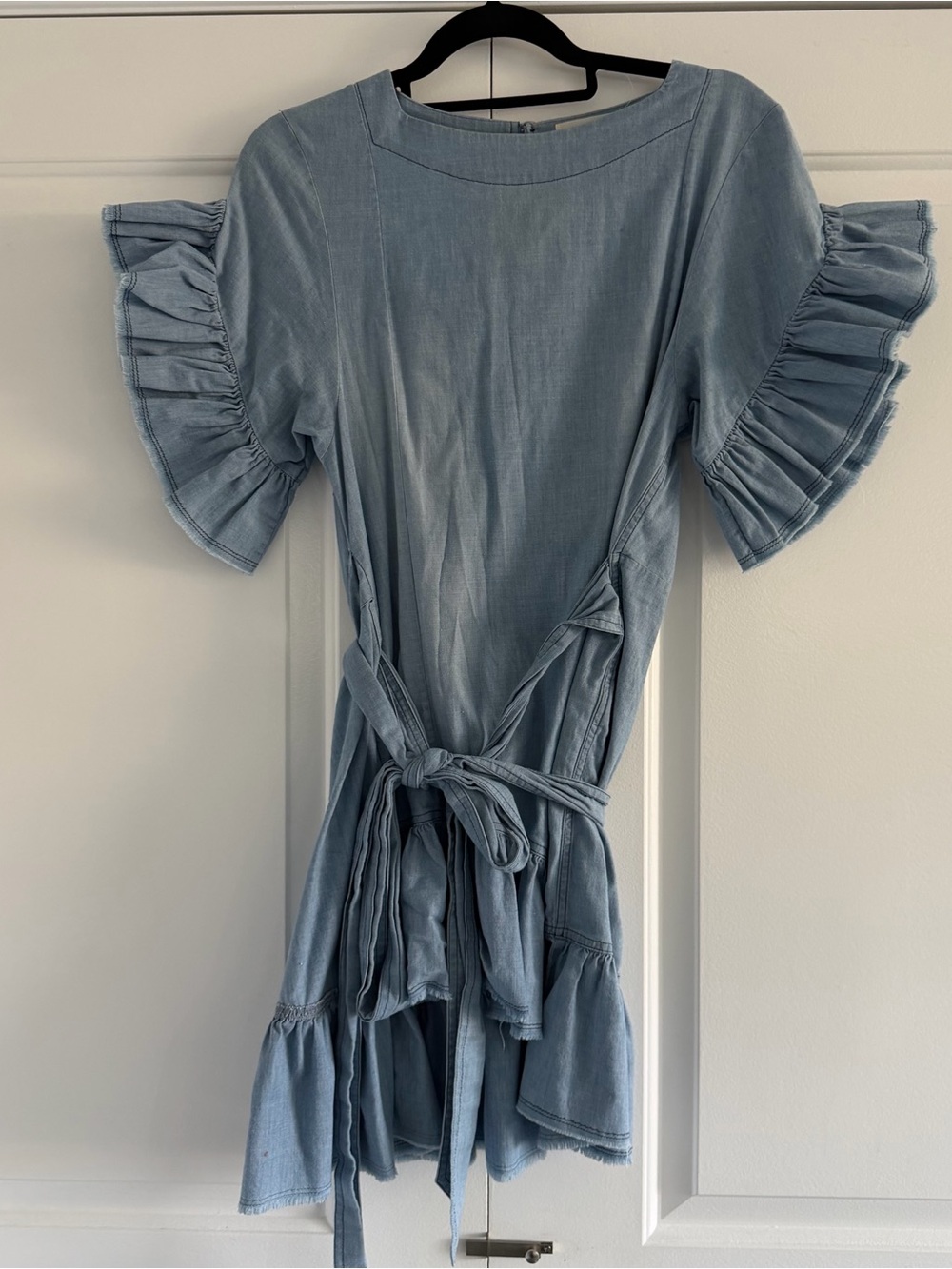 Isabel Marant Étoile Light Blue Lelicia Chambray Ruffle Wrap Dress Size 34 Small